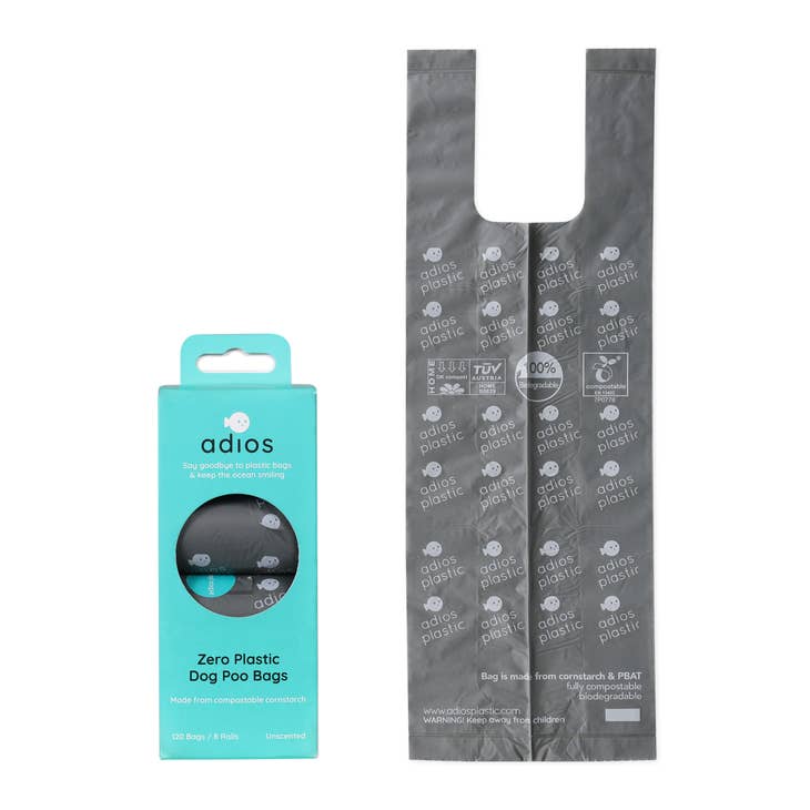 Adios Compostable Poop Bags with Handles On a Roll (Grey)