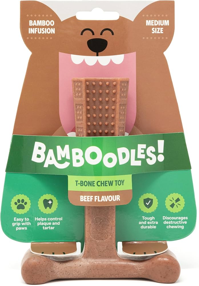 Bamboodle Dog T-Bone Chew Toy Med Beef Brown 6inch