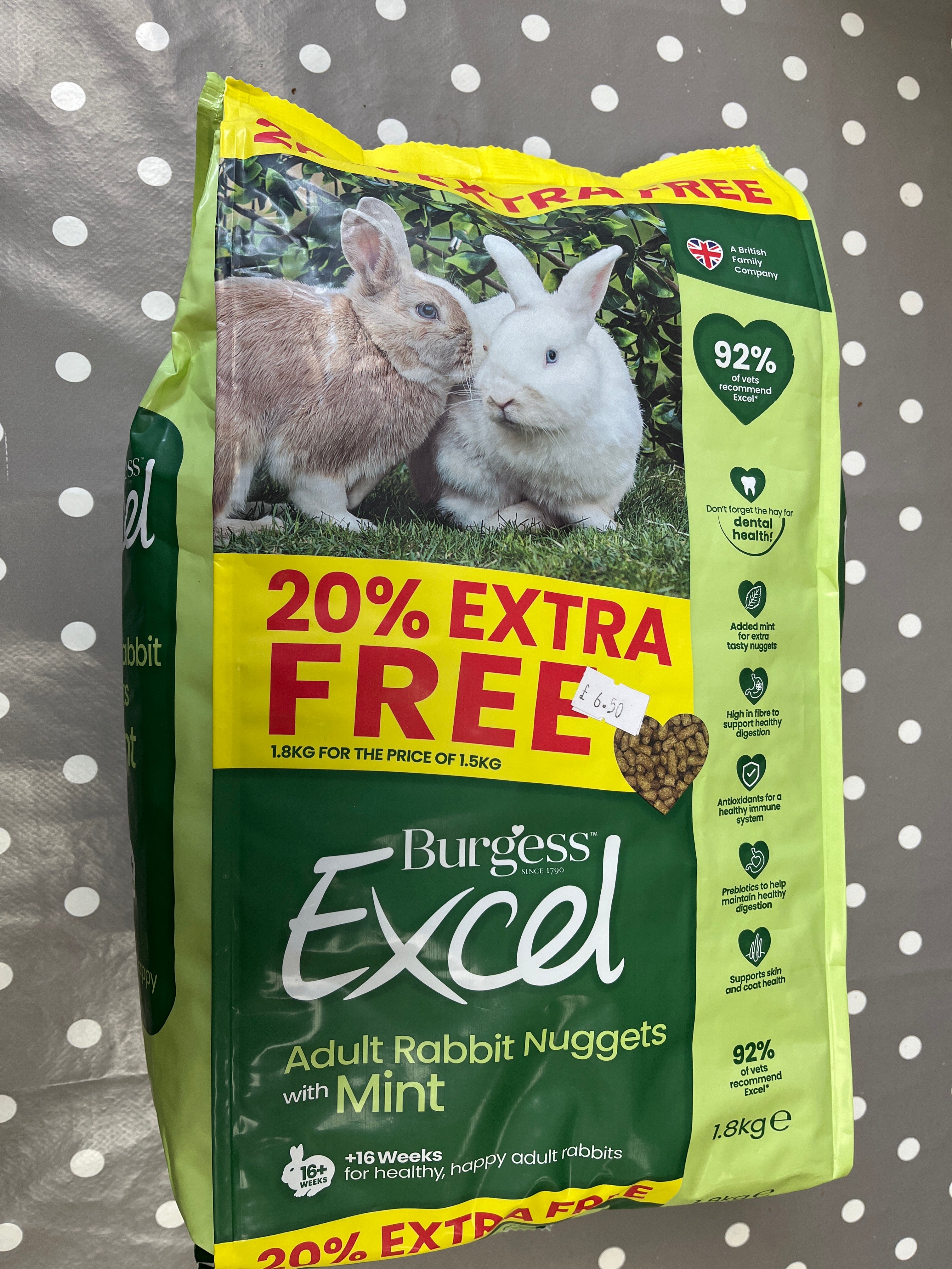 Burgess Excel Adult Rabbit Nuggets With Mint 1.8kg