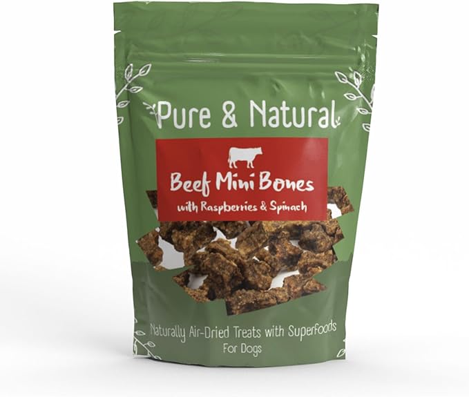 Pure and Natural Air Dried Beef Mini Bones with Raspberries and Spinach 100g