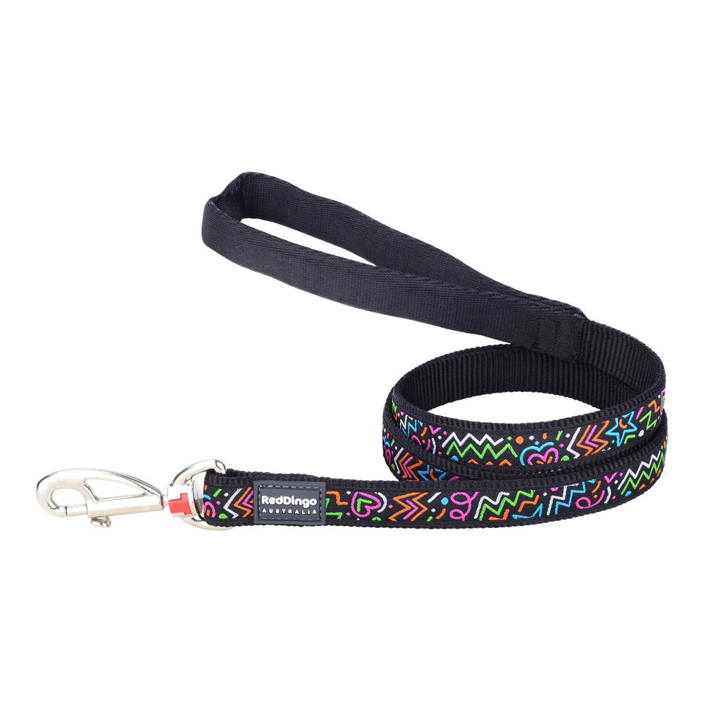 Red Dingo Black Squiggles Dog Lead Medium