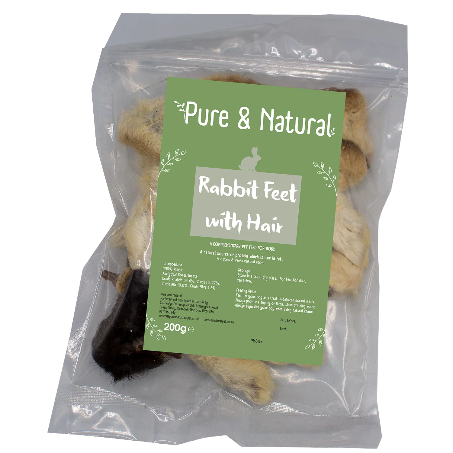 Pure & Natural Rabbit Feet With Hair 200g