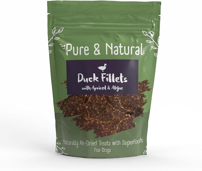Pure & Natural Air Dried Duck Fillets Treats with Superfoods Apricot & Algae 100g