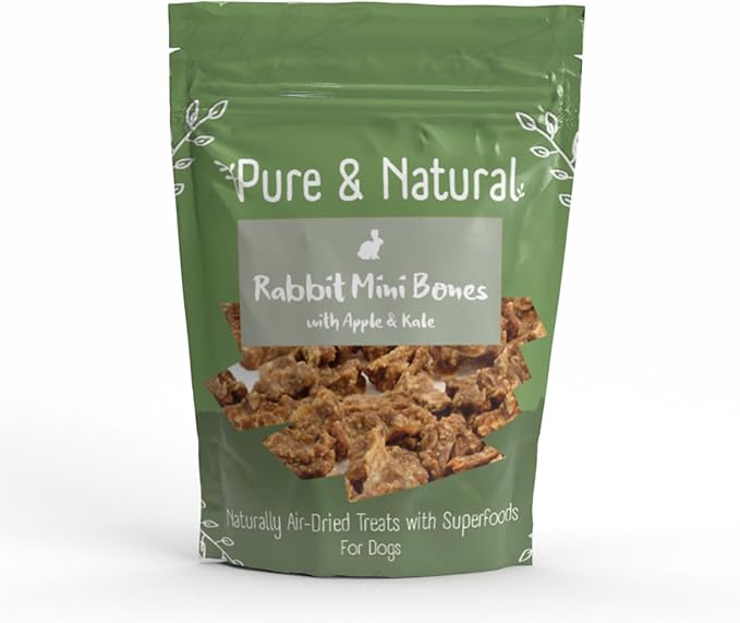 Pure & Natural Air Dried Rabbit Mini Bones Treats with Superfoods Apple & Kale 100g