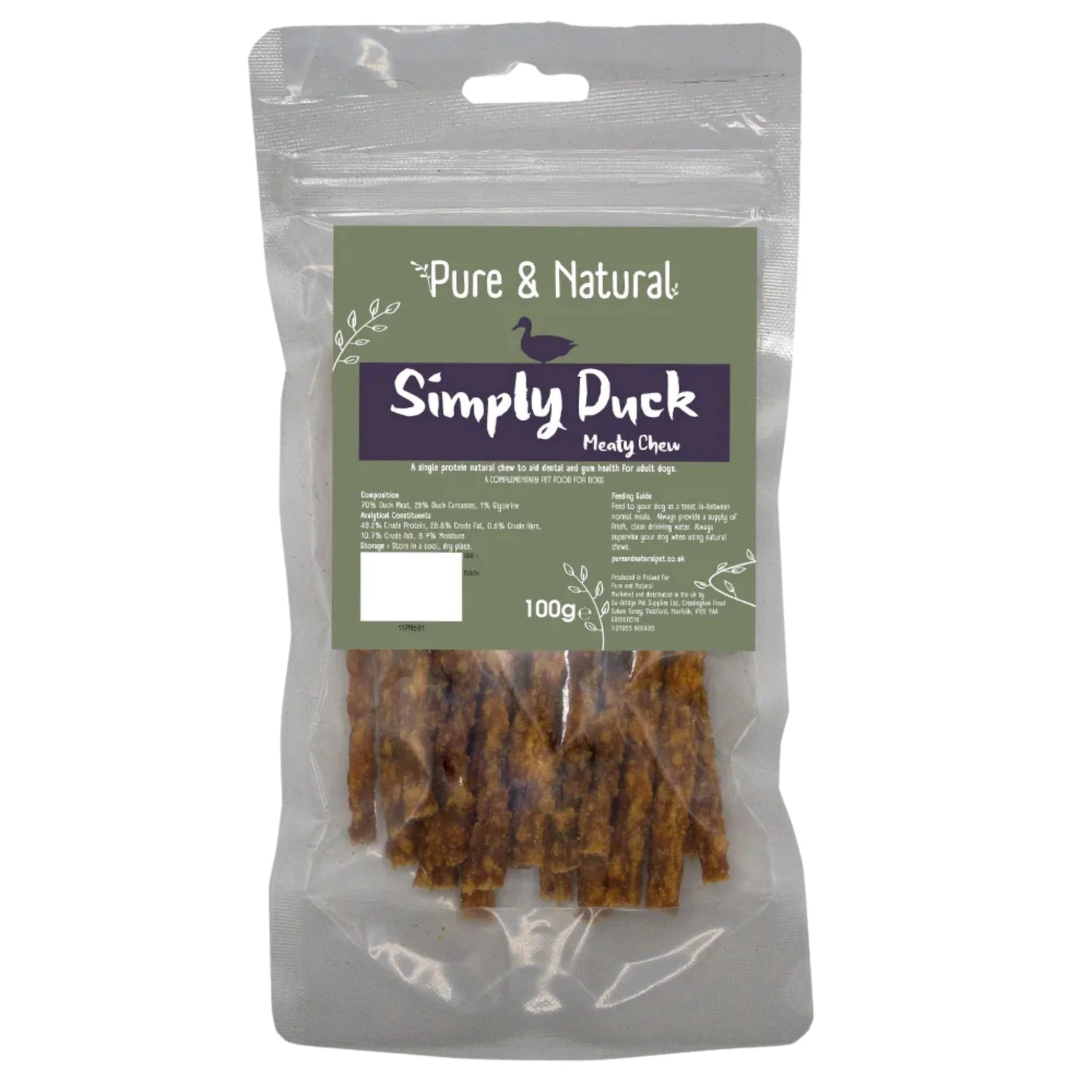 Pure & Natural Simply Duck Meaty Chews 100g