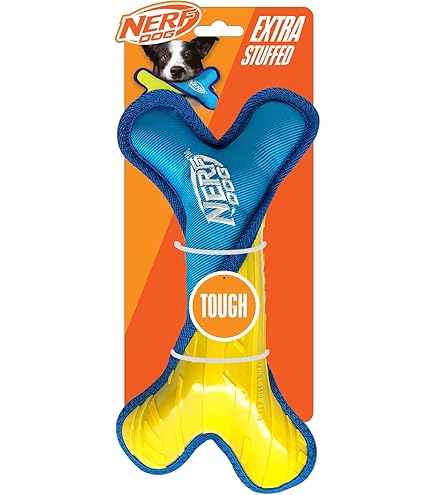 Nerf Dog Tuff TPR - Nylon Plush Bone Poly Filled 11in Light Blue/Yellow