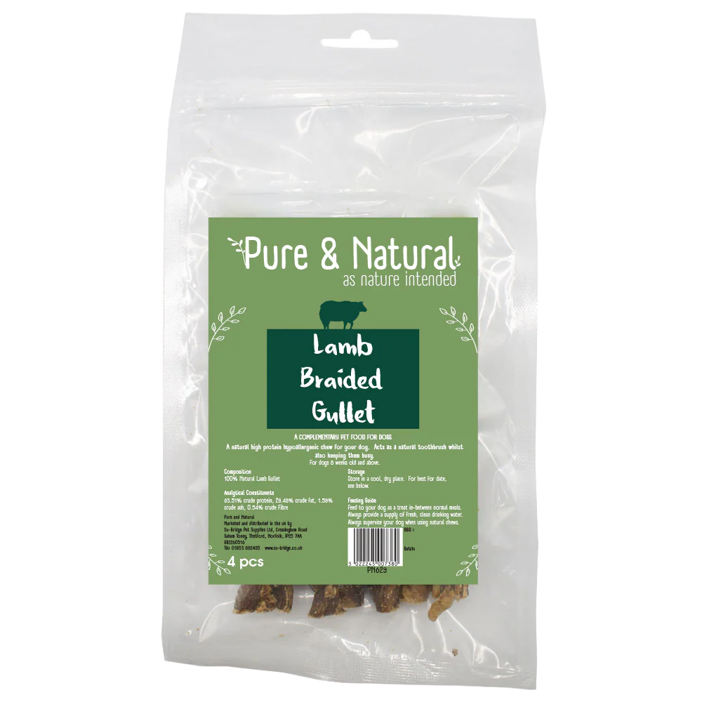 Pure & Natural Lamb Gullet Braided 4pk