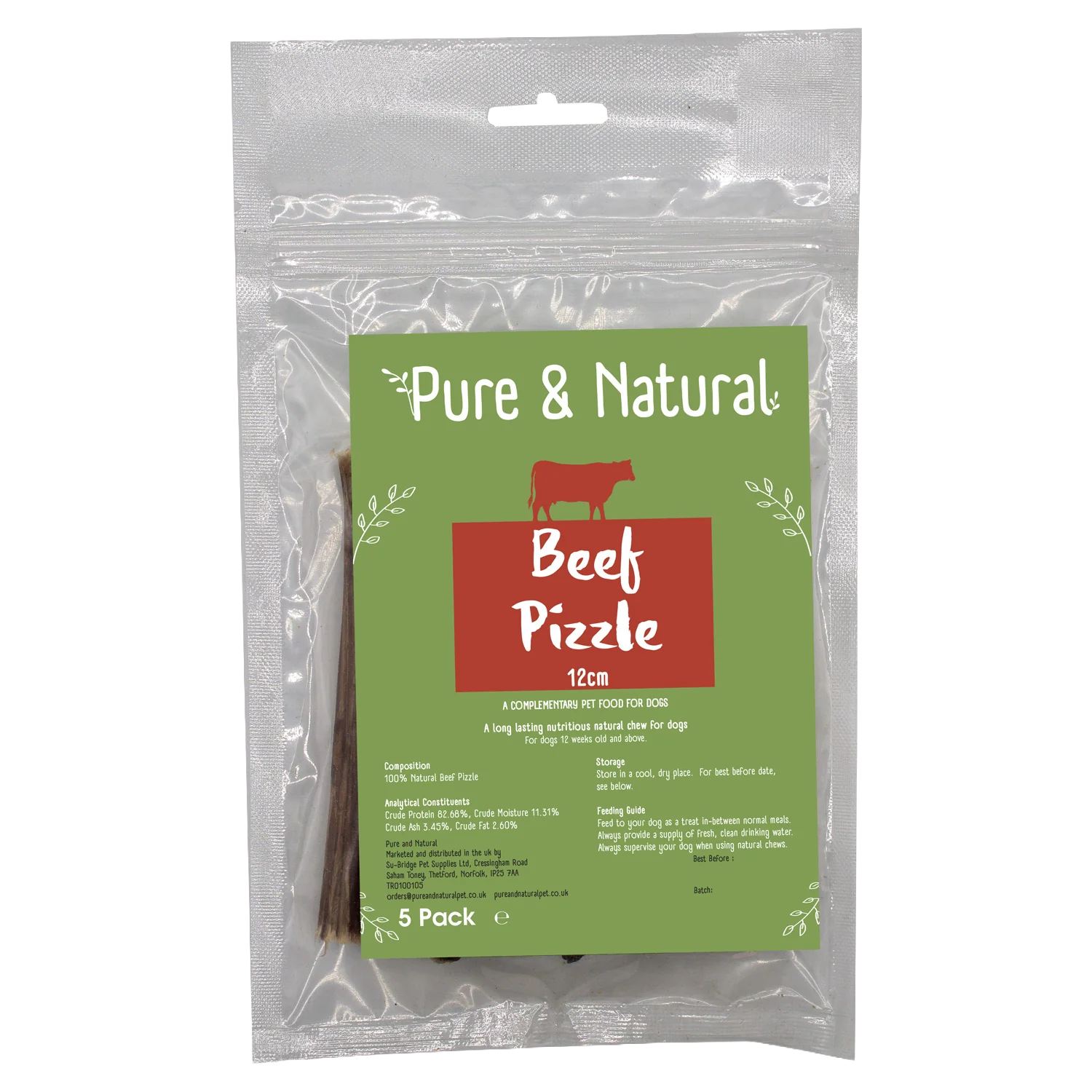 Pure & Natural Beef Pizzle 12cm 10 pack
