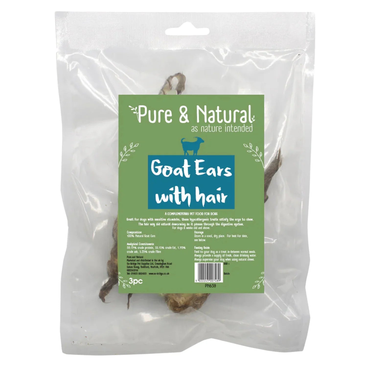 Pure & Natural PN639 Goat Ear With Hair 3pk