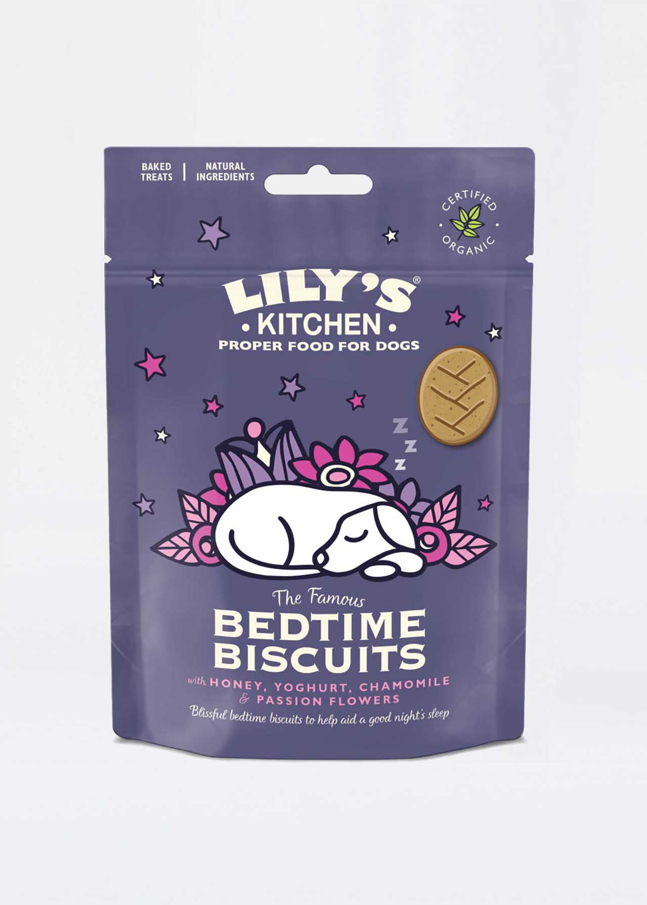 Lilys Kitchen Dog Bedtime Biscuit Treats with Honey Yogurt & Passion Flowers 80g