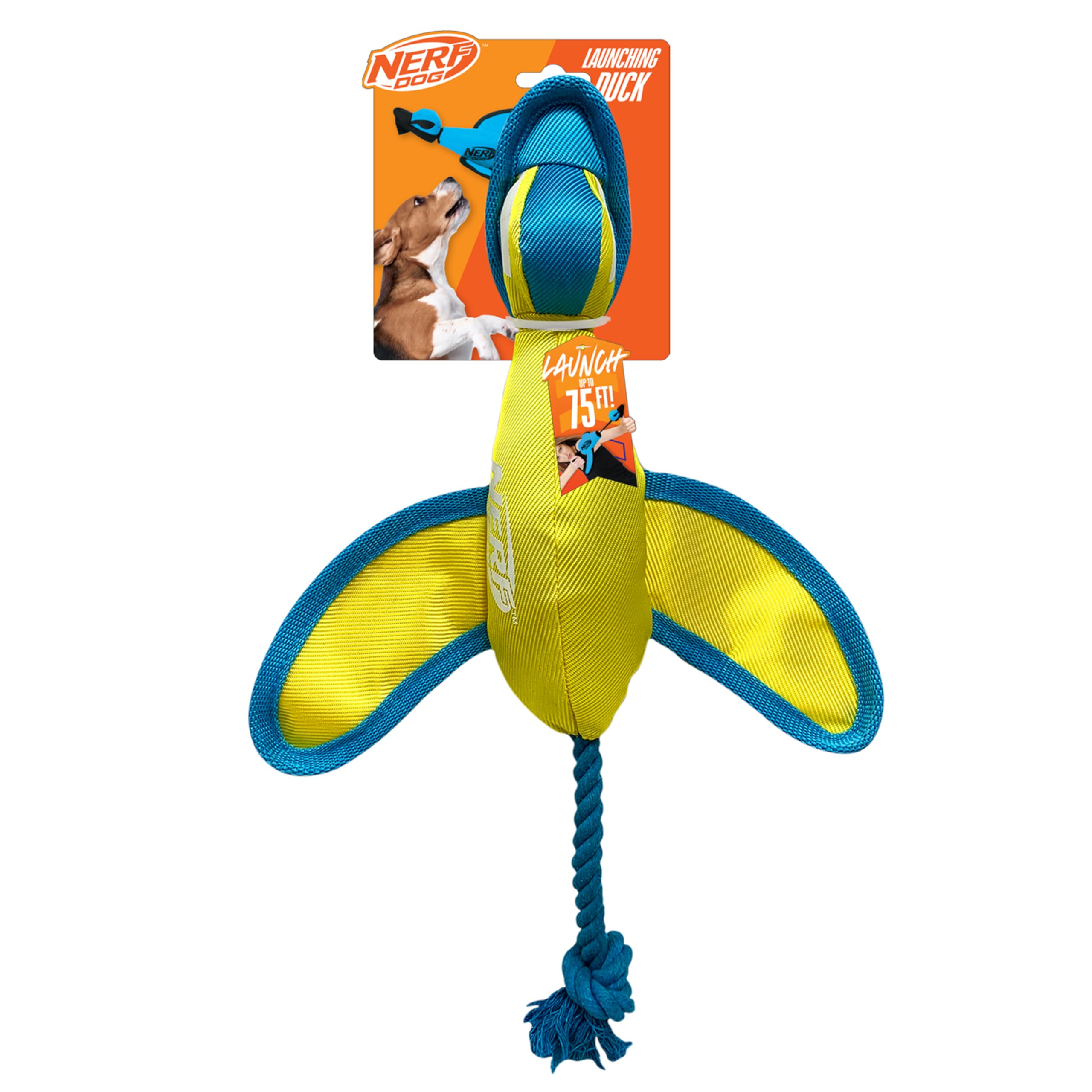 Nerf Dog Crinkle Wing Nylon Duck 16.5 in Blue/Yellow