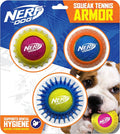 Nerf Dog Rubber Squeak Tennis Armor 2.5in 2pk Yellow/Pink and Blue/Green