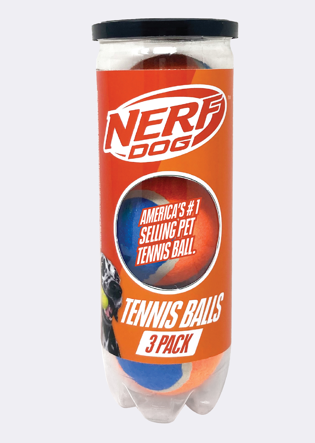 Nerf Dog Standard NON-Squeak Tennis Ball 2.5in 3pk in Pressurized Can -Blue/Orange