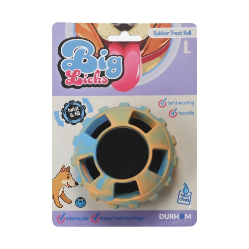 Durham Animal Feeds Big Licks Rubber Treat Ball Blue & Orange