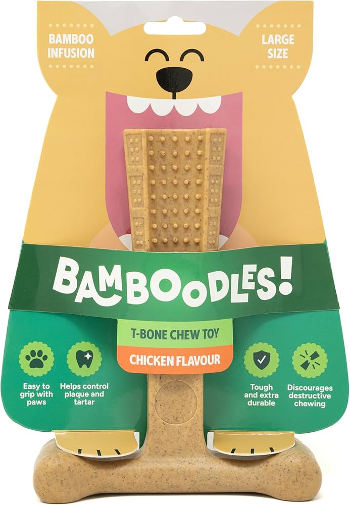 Bamboodle Dog T-Bone Chew Toy Lrg Chicken Beige 7inch