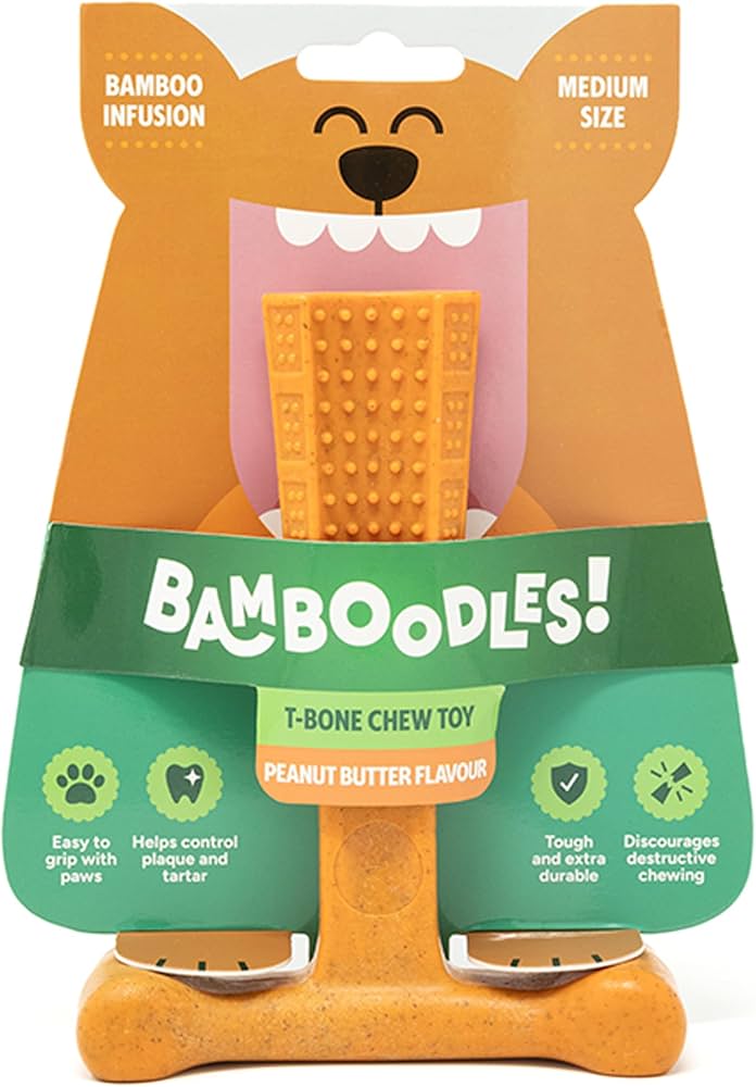 Bamboodle Dog T-Bone Chew Toy Medium Peanut Butter 6inch