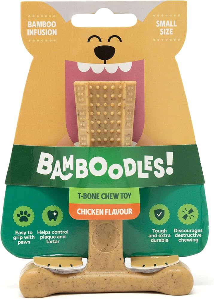 Bamboodle Dog T-Bone Chew Toy Small Chicken Beige 4inch