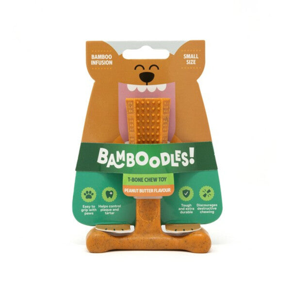Bamboodle Dog T-Bone Chew Toy Small Peanut Butter 4inch