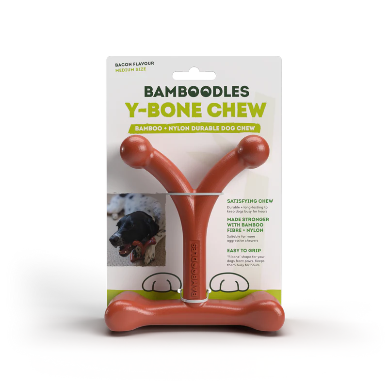 Bamboodles Dog Y-Bone Chew Toy Bacon Medium 6in