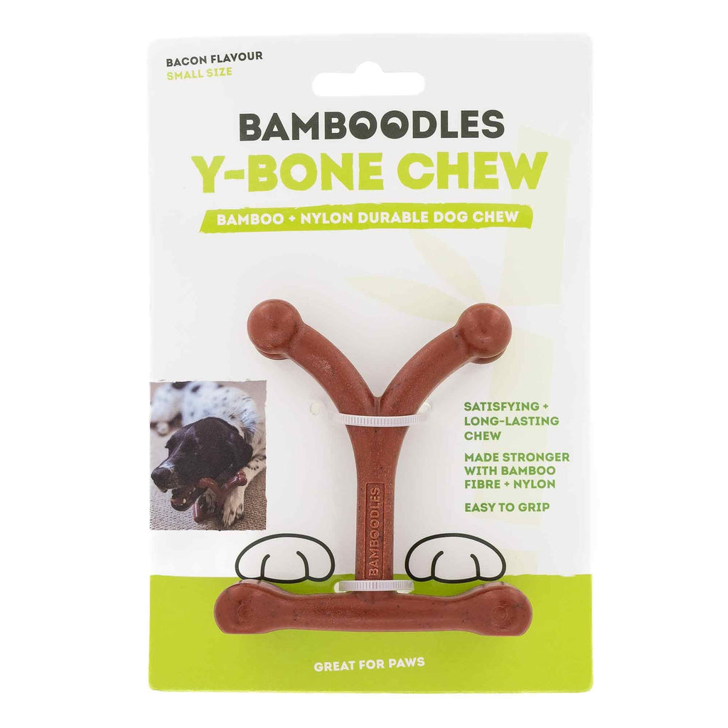 Bamboodles Dog Y-Bone Chew Toy Bacon Small 4in