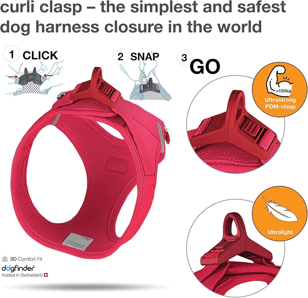 Curli Vest Dog Harness Clasp Air-Mesh Red Small