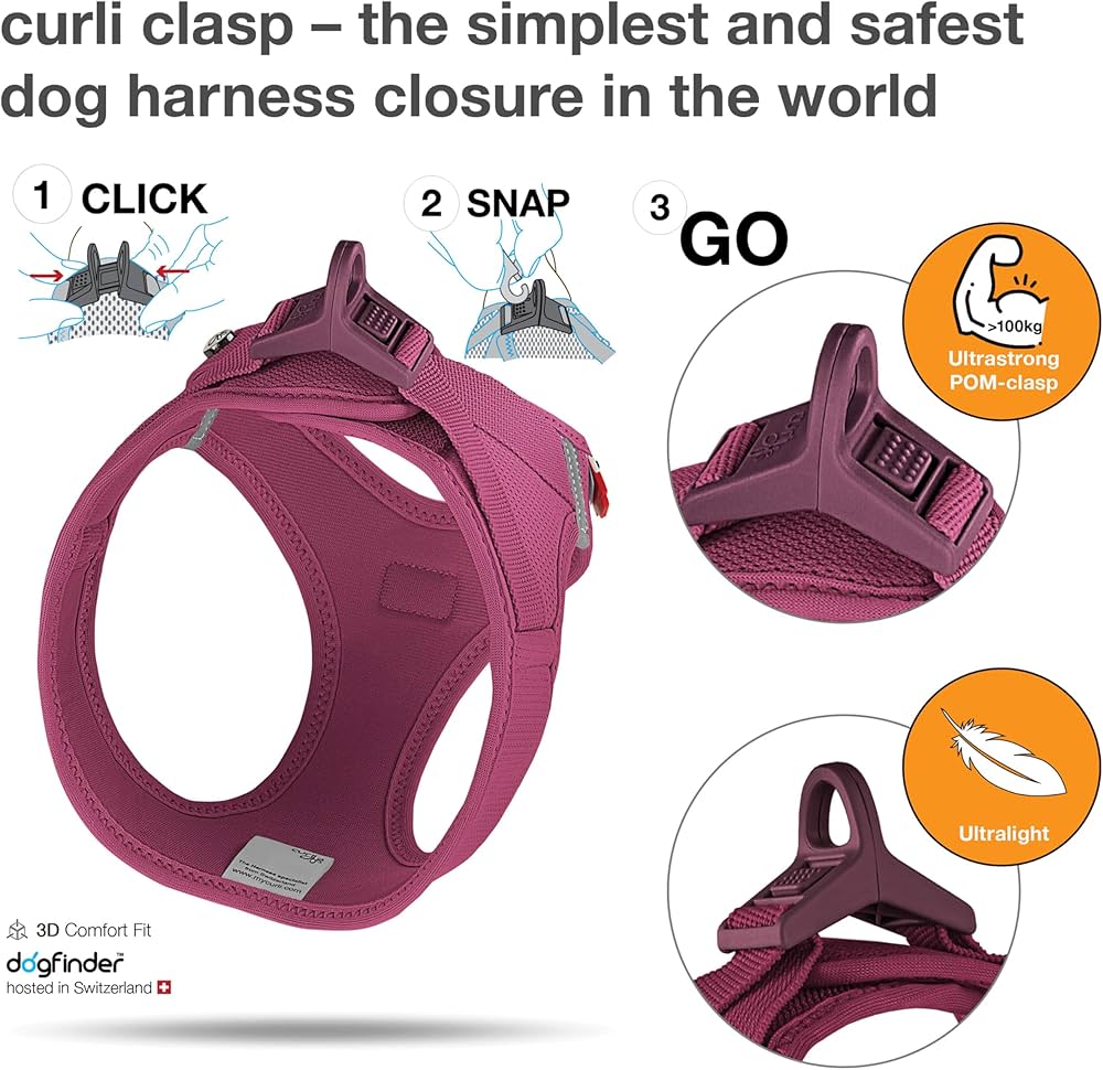 Curli Vest Dog Harness Clasp Air-Mesh Ruby Extra Small
