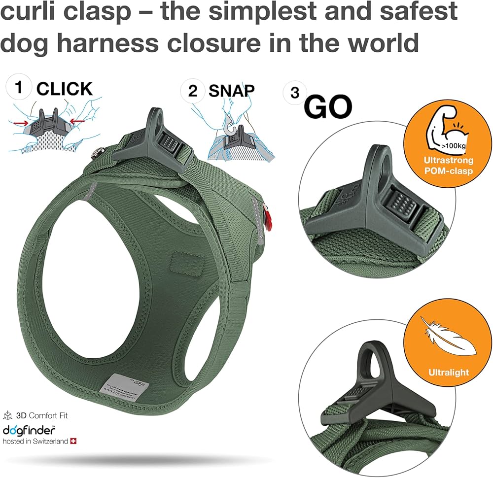 Curli Vest Dog Harness Clasp Air-Mesh Moss Medium