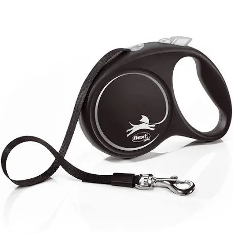 Flexi Black Design Tape Retractable Dog Lead Black Silver