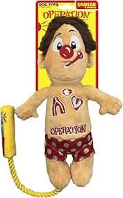 Hasbro Dog Toys Operation Cavity Sam Squeak and Crunch with Rope 12in - Tan/Red/Yellow