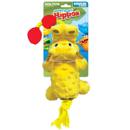 Hasbro Dog Toys Hungry Hungry Hippos Squeak and Tug Plush 17in Blue/Yellow/Red