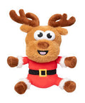 FuzzYard Life plush reindeer dog toy with brown antlers, a red Santa outfit and a black belt.