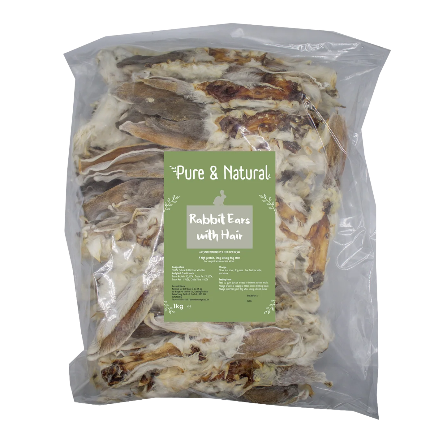 Pure & Natural Rabbit Ears With Hair 1kg