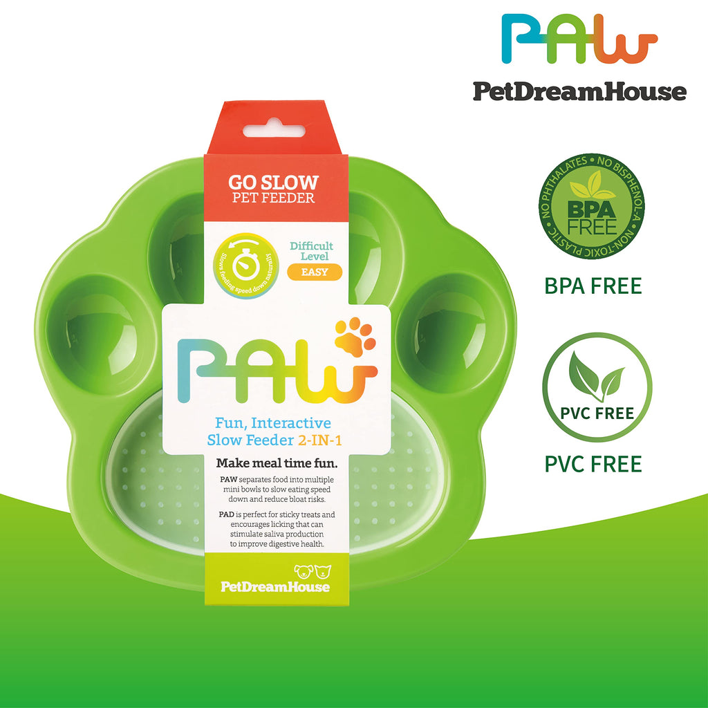 Pet Dream House Paw 2in1 Mini Slow Feeder & Lick Pad Green/ Orange