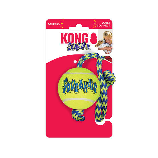 KONG Air Squeaker Tennis Ball with Rope Medium