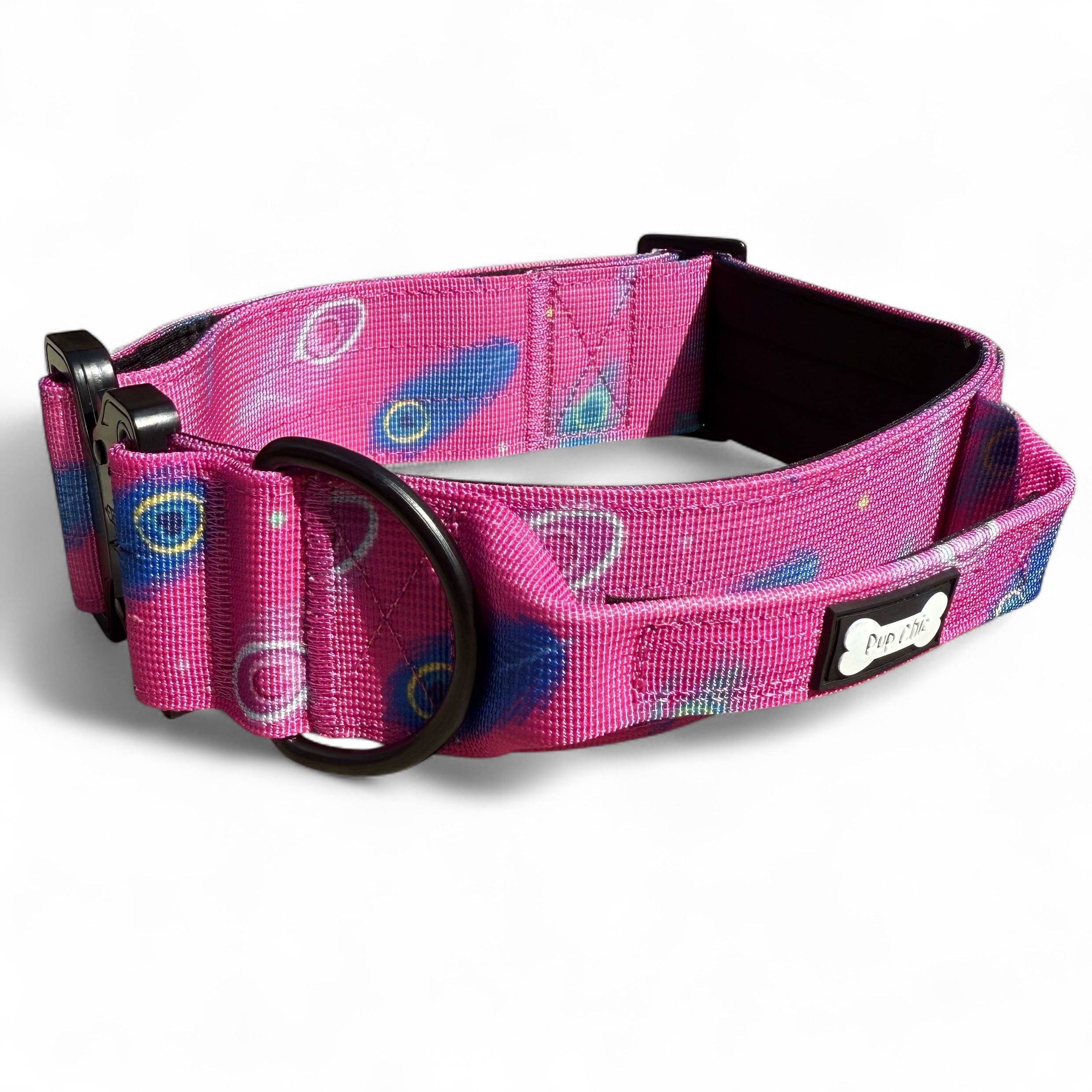 Pink Power Peacock Dog Collars - Adjustable and Tactical 🦚 - Pup Chic Boutique