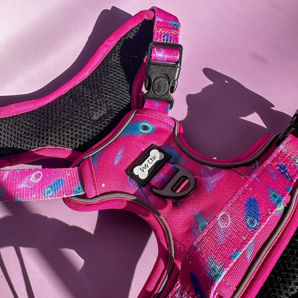 Pup Chic Peacock Power Tactical Harness (pink)
