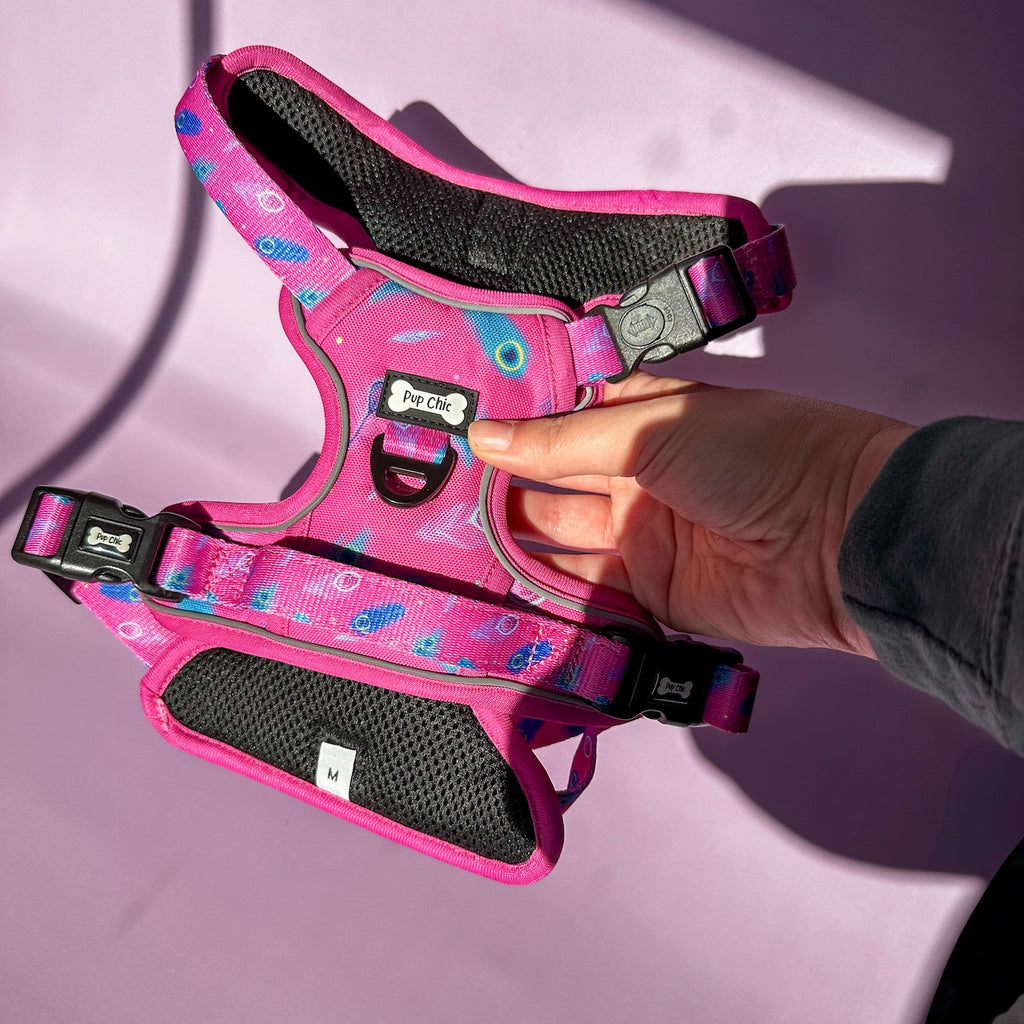 Pup Chic Peacock Power Tactical Harness (pink)