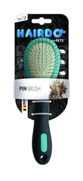 M-PETS Hairdo Pin Brush with a green oval head, rounded metal pins and black handle in packaging.